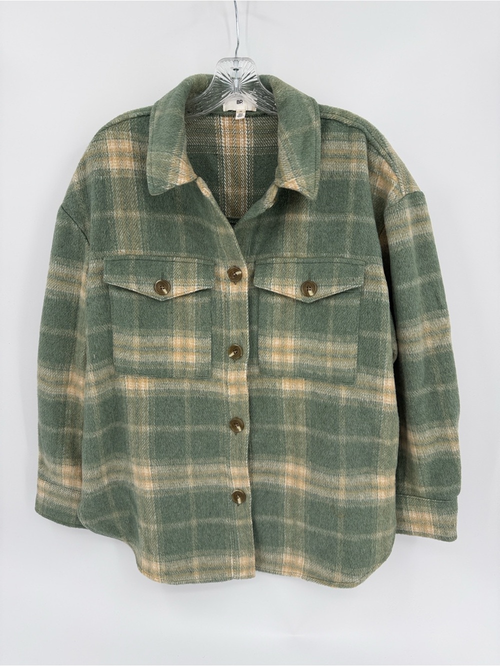 Plaid Shacket Jacket in Sage Green